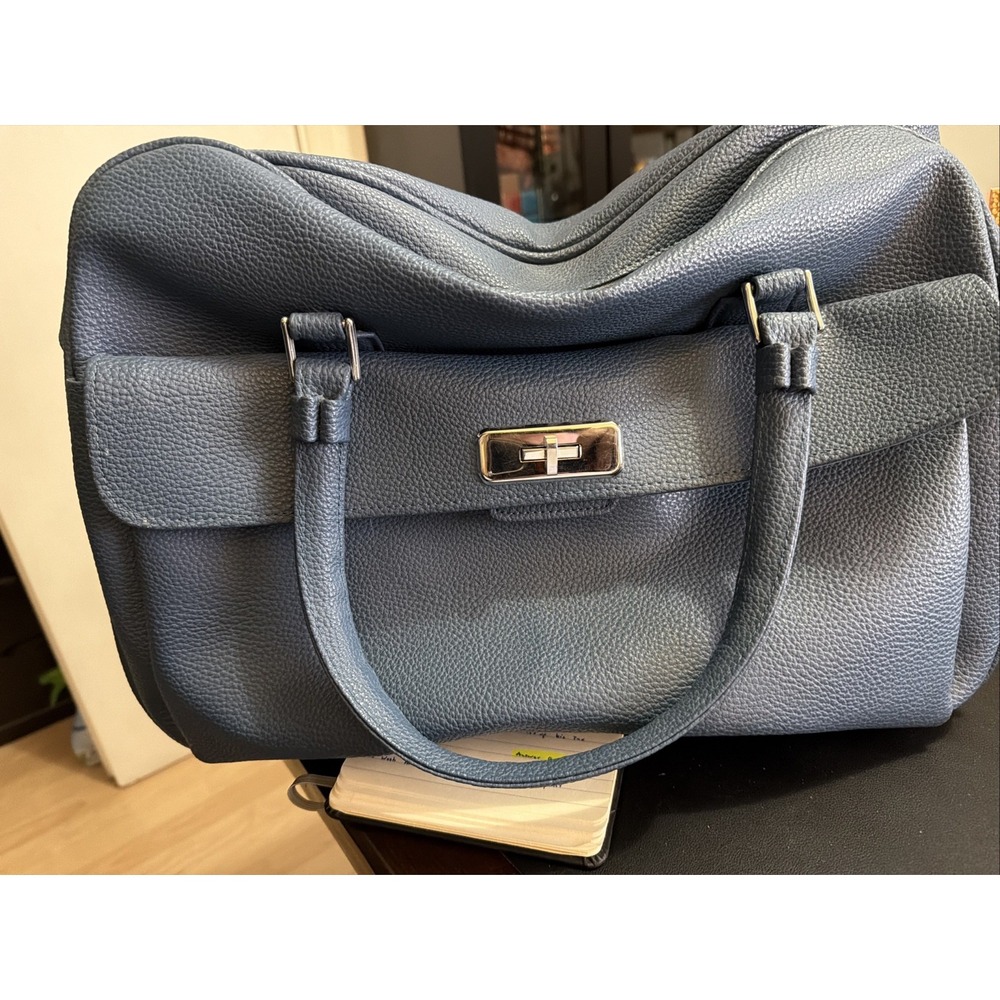 Vintage Samsonite Saturn Blue Pebbles Faux Leather Satchel Tote!